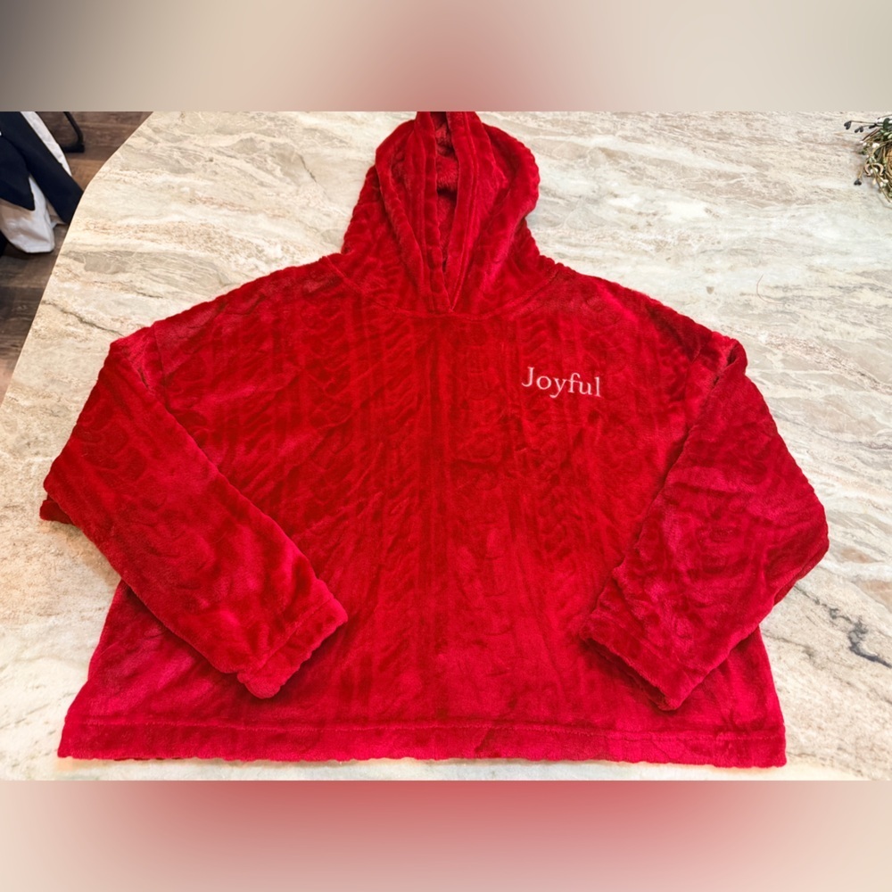 Joyspun Red Plush Hoodie Joyful Small Cozy Soft Pullover